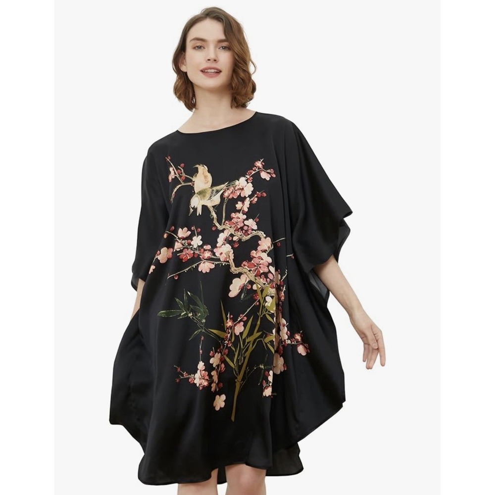 Ledon Silk 100% Silk Short Robe Nightgown Pajama Batwing One Size